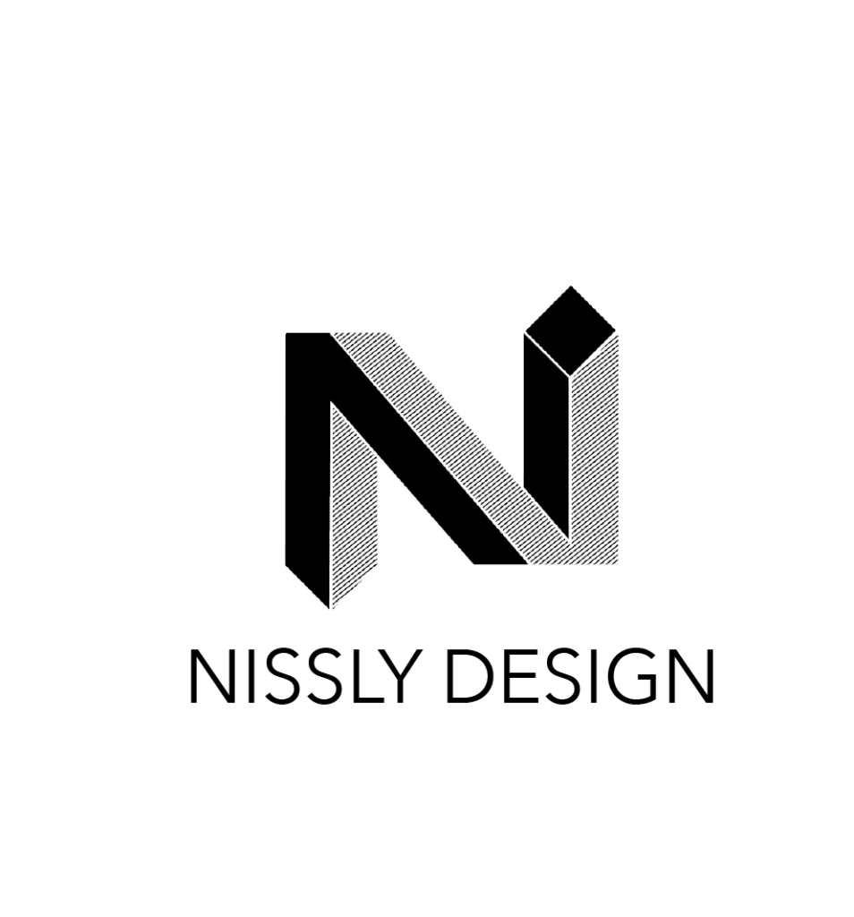 Nissly Design's logo which is a grey and black 3D N with the words, "NISSLY DESIGN" underneath it. 